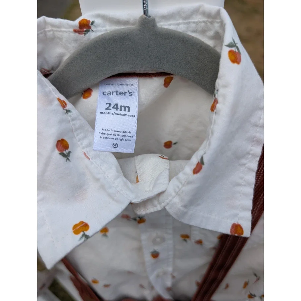 Carters 24M White Rustic Fall Apple Print Suspender Pant Set
